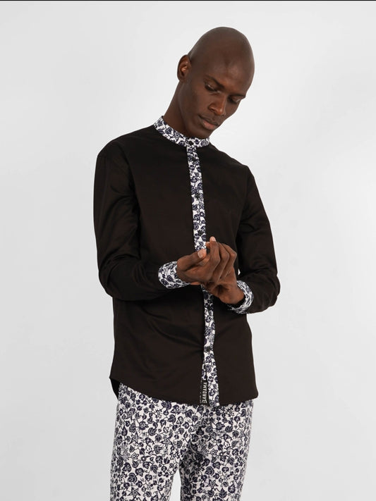 Chemise Mao noire manches longues Gitega