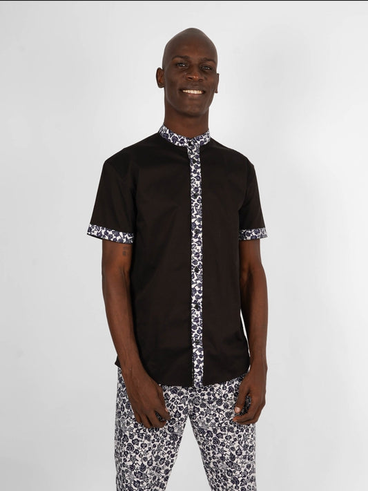 Chemise Mao noire manches courtes Gitega