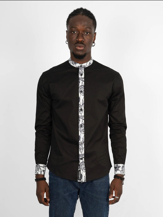 Chemise Mao noire manches longues Lagos