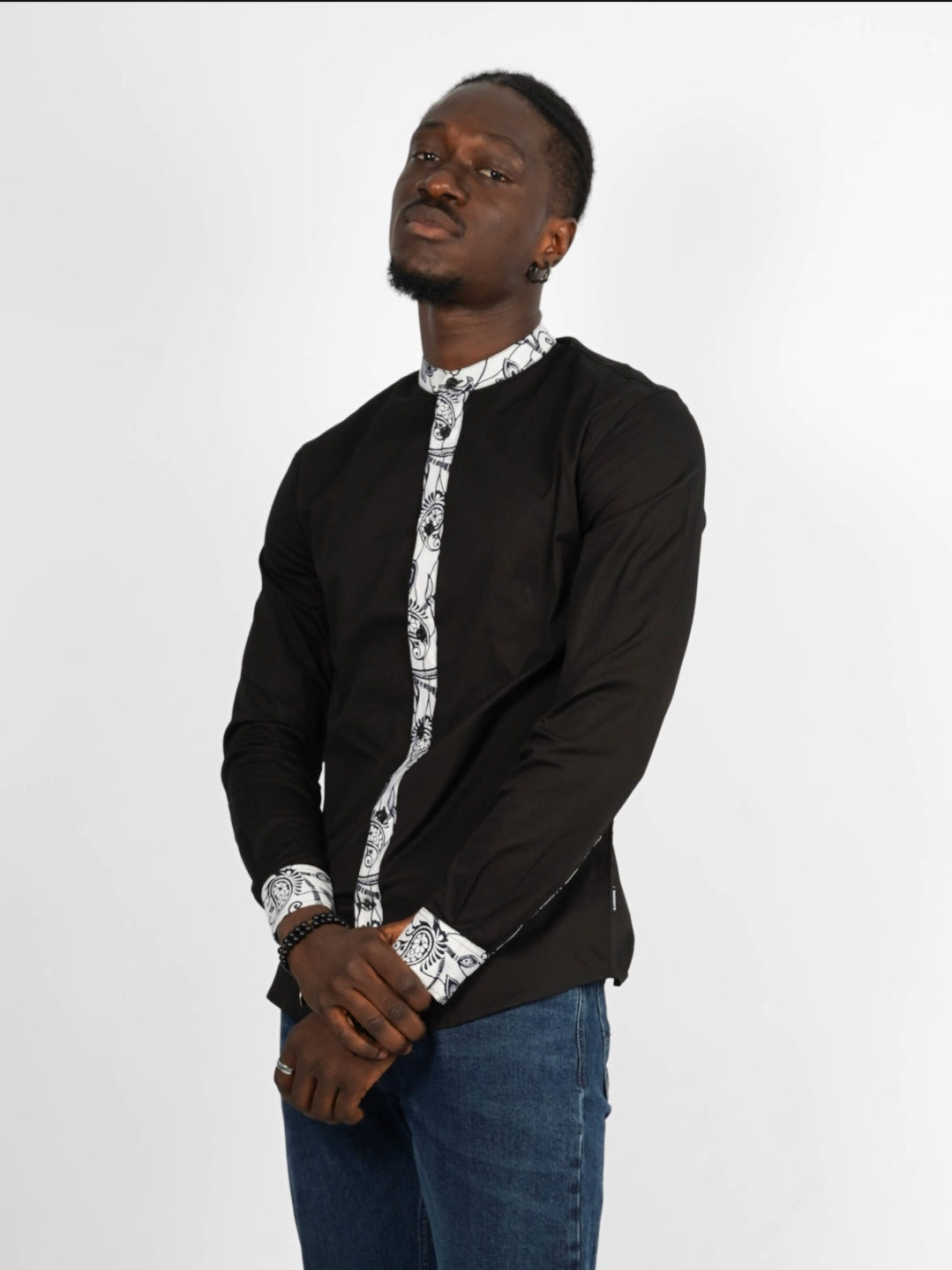 Chemise Mao noire manches longues Lagos
