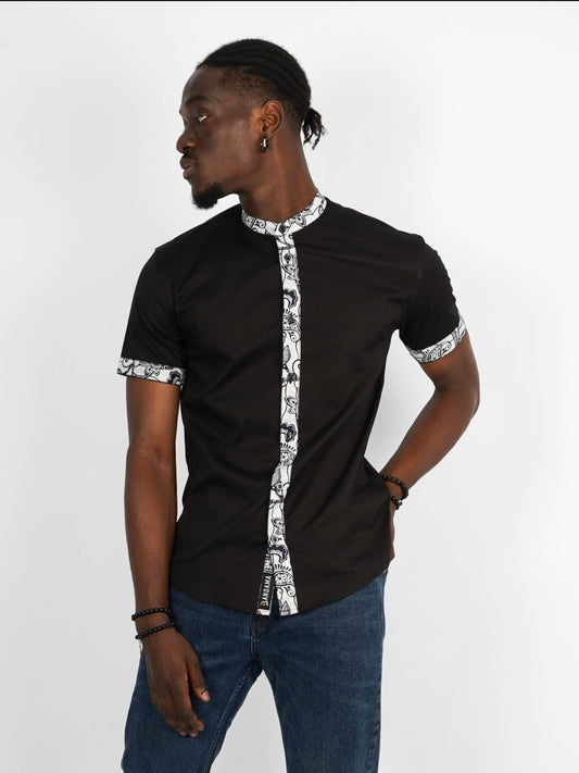 Chemise Mao noire manches courtes Lagos