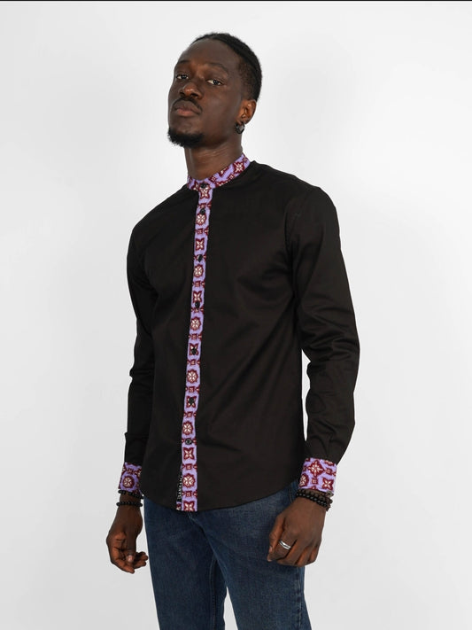 Chemise Mao noire manches longues Malabo