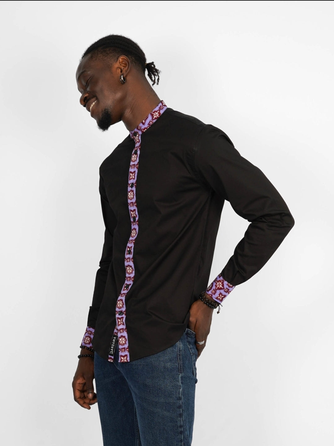 Chemise Mao noire manches longues Malabo
