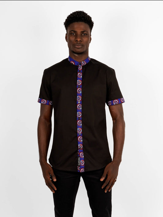 Chemise Mao noire manches courtes N’Djamena