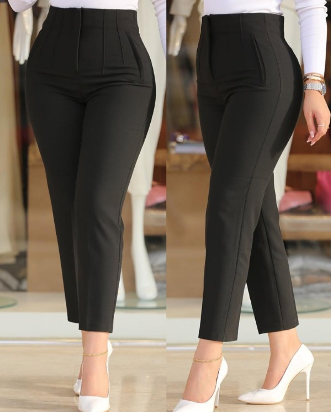 Pantalon skinny boutonné à taille femme