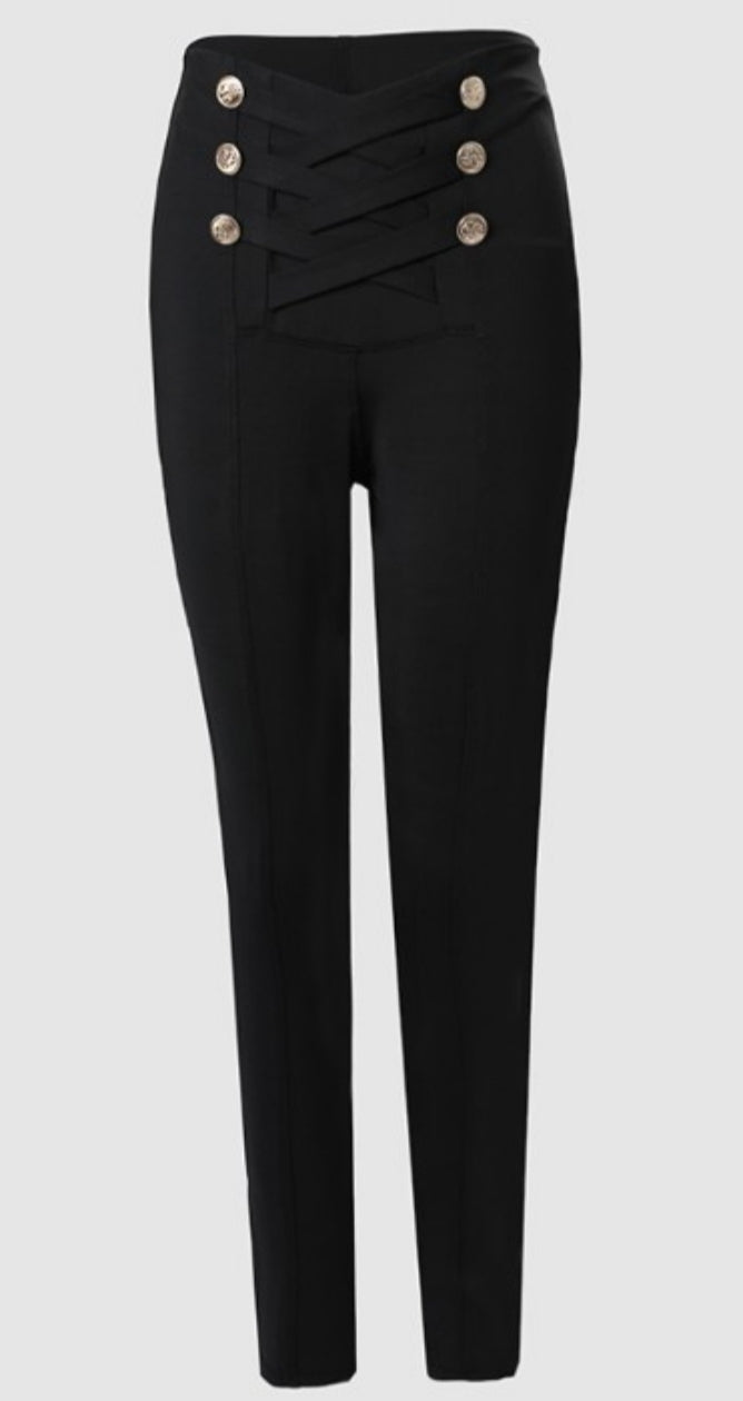 Women's buttoned waist skinny leggings