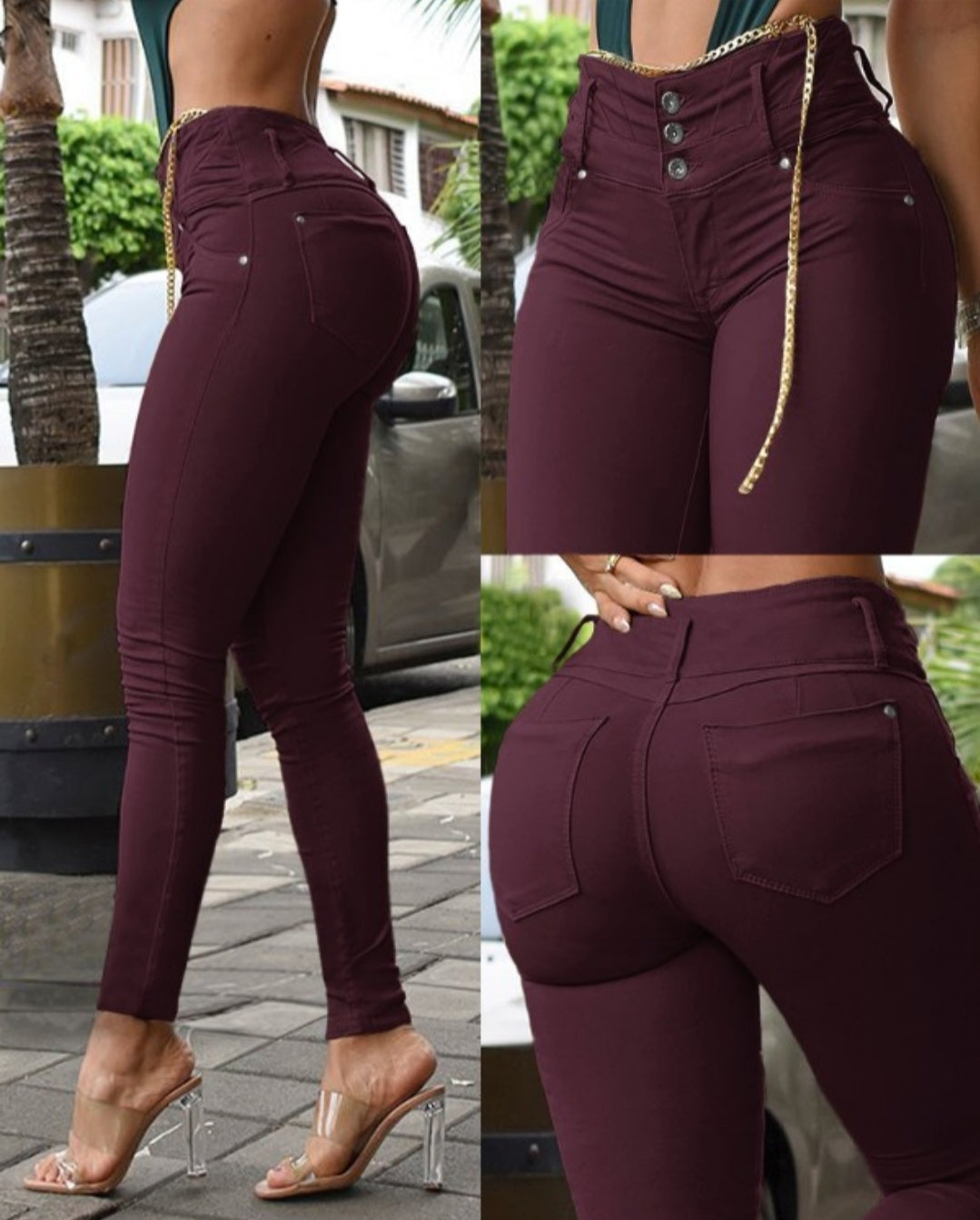 Pantalon skinny boutonné à taille femme