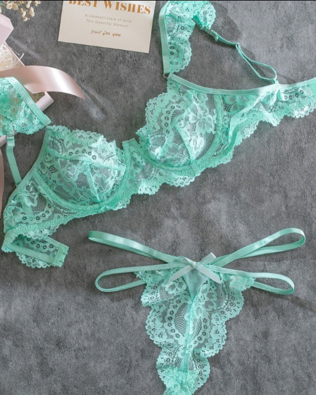 Ensemble de lingerie en dentelle au crochet Bowknot Decor