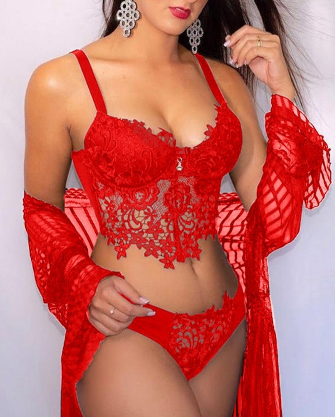 Ensemble de lingerie à bretelles spaghetti en dentelle guipure
