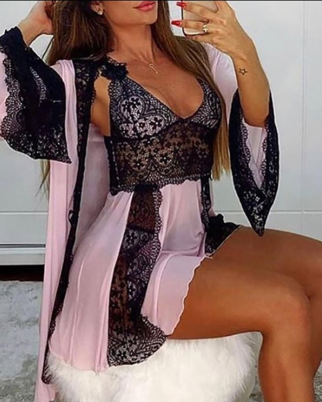 Nuisette dos nu en dentelle au crochet robe