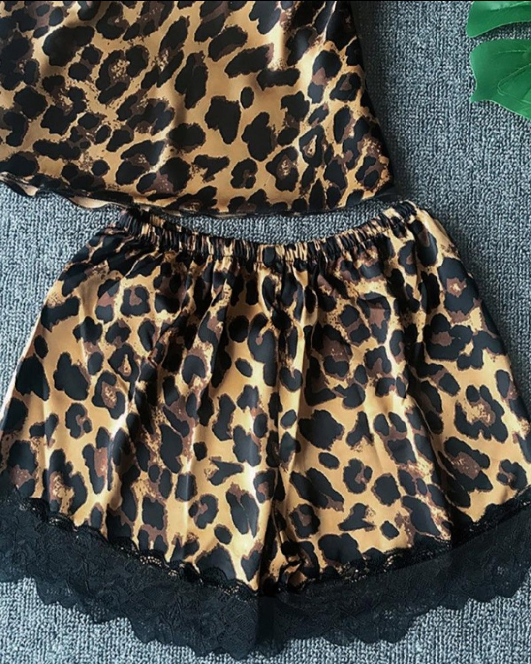 Nuisette ensemble caraco en dentelle à imprimé léopard