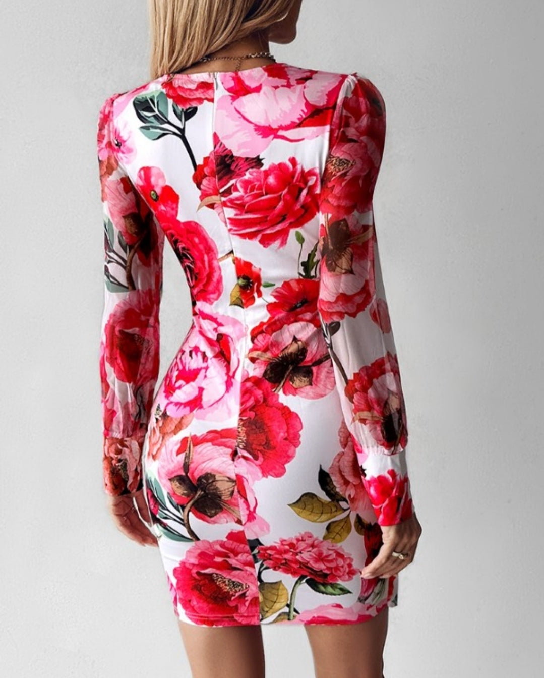 Robe de travail à imprimé floral torsadé à manches lanterne en maille