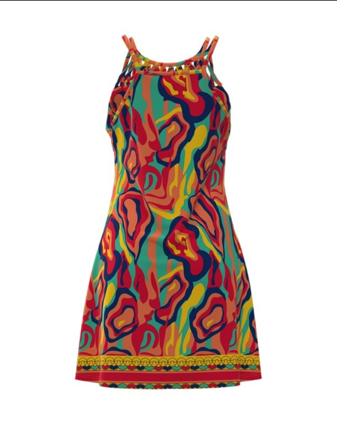 Robe décontractée évidée à imprimé abstrait multicolore