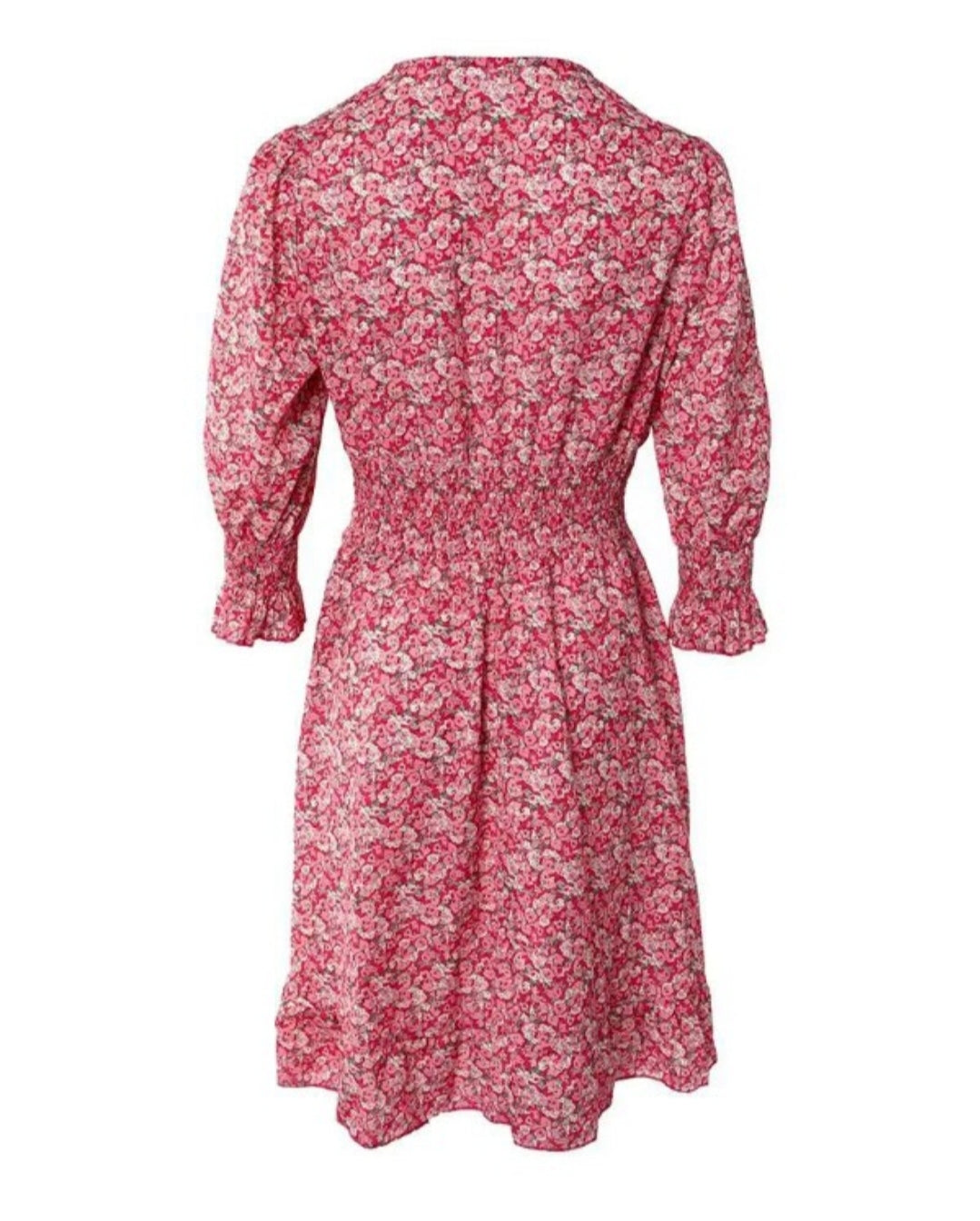 Robe décontractée rose Froncée  à petites fleurs et manches lanterne volants