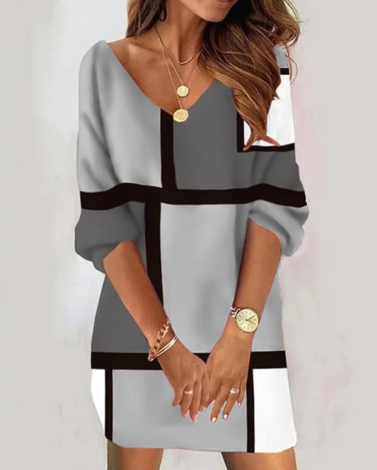 Robe décontractée à imprimé géométrique et blocs de couleurs