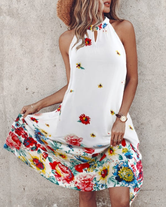 Robe décontractée sans manches à imprimé floral