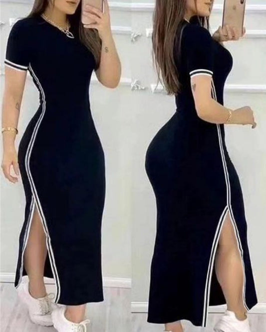 Robe décontractée rayée à fente haute