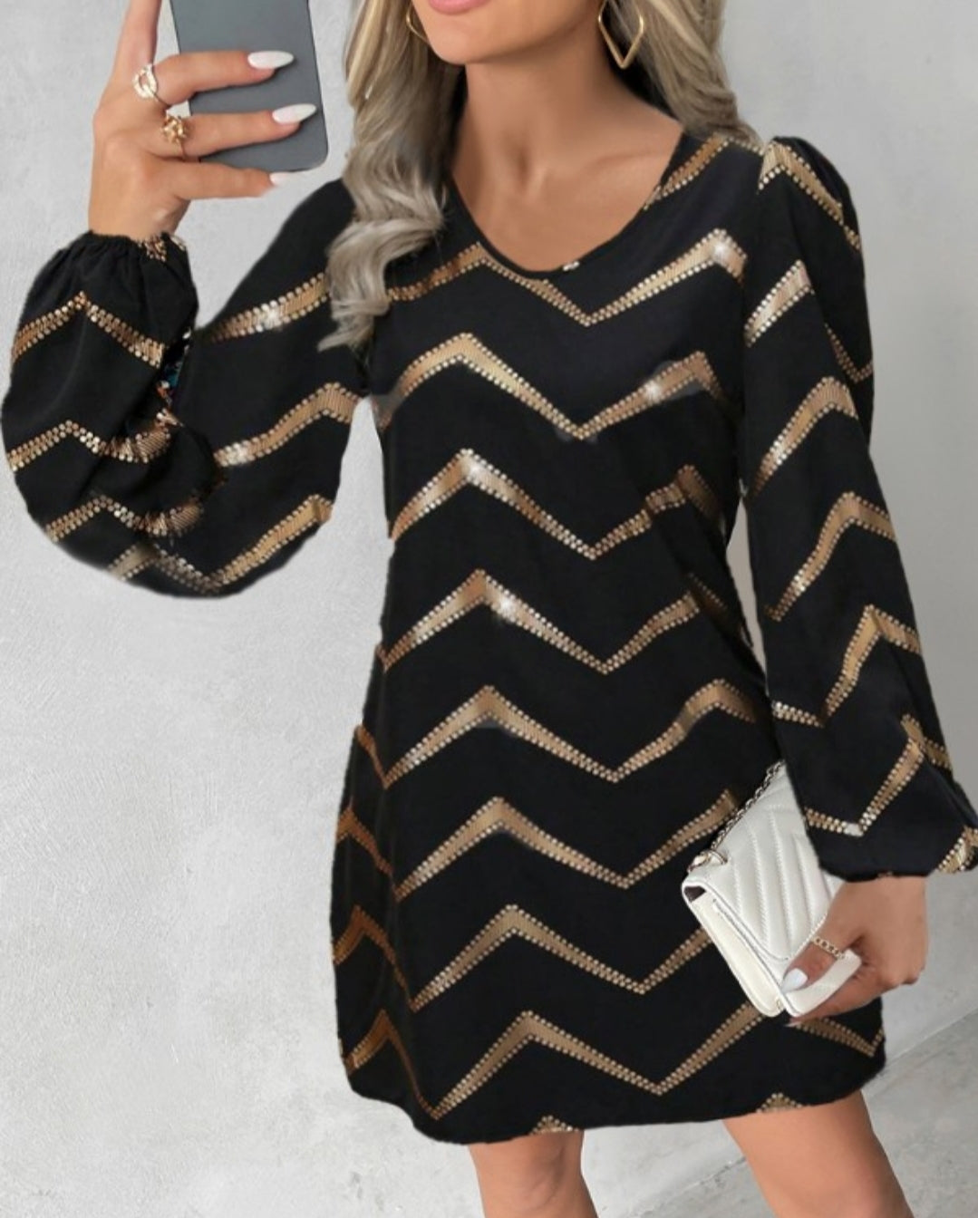 Robe décontractée à imprimé chevron brozant color block