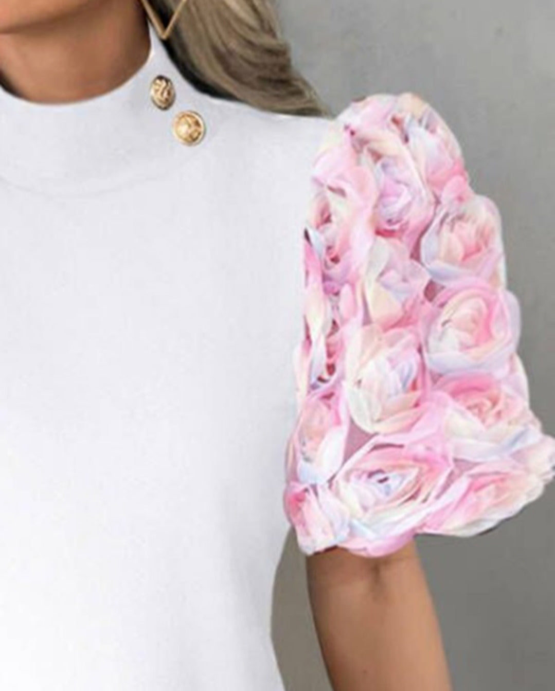 Robe décontractée à manches bouffantes et motif Floral color block
