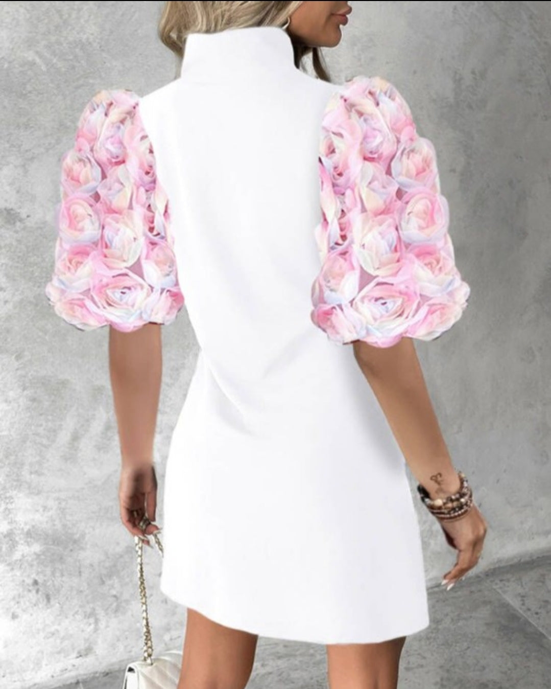Robe décontractée à manches bouffantes et motif Floral color block