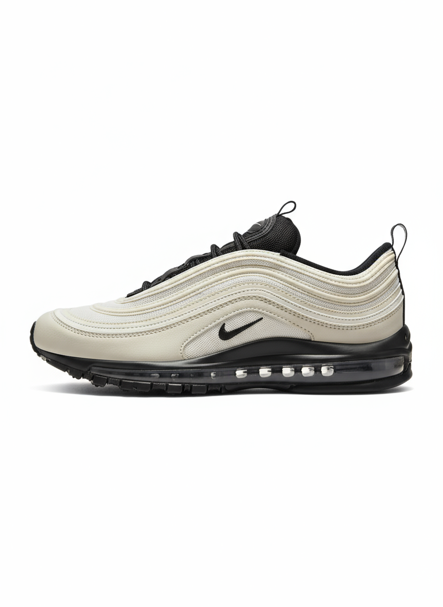 Tout d’abord, les baskets Nike Air Max 97 Femme se distinguent par leur design audacieux et leur look rétro futuriste.