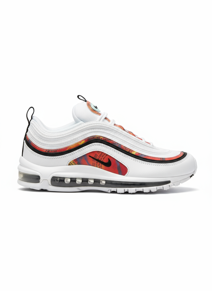 Tout d’abord, les baskets Nike Air Max 97 Femme se distinguent par leur design audacieux et leur look rétro futuriste.