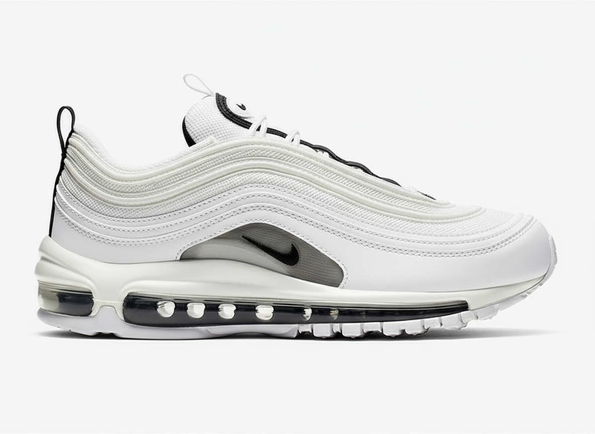 Premièrement, les baskets Nike Air Max 97 Femme incarnent un design emblématique et audacieux.

Inspirées des lignes fluides des trains à grande vitesse japonais.