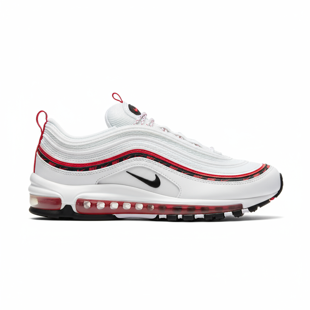 Premièrement, les baskets Nike Air Max 97 Femme incarnent un design emblématique et audacieux.

Inspirées des lignes fluides des trains à grande vitesse japonais.