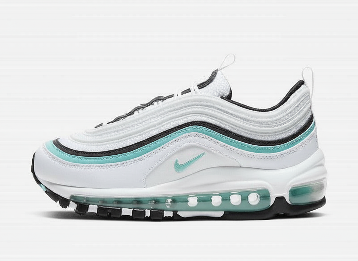Premièrement, les baskets Nike Air Max 97 Femme incarnent un design emblématique et audacieux.