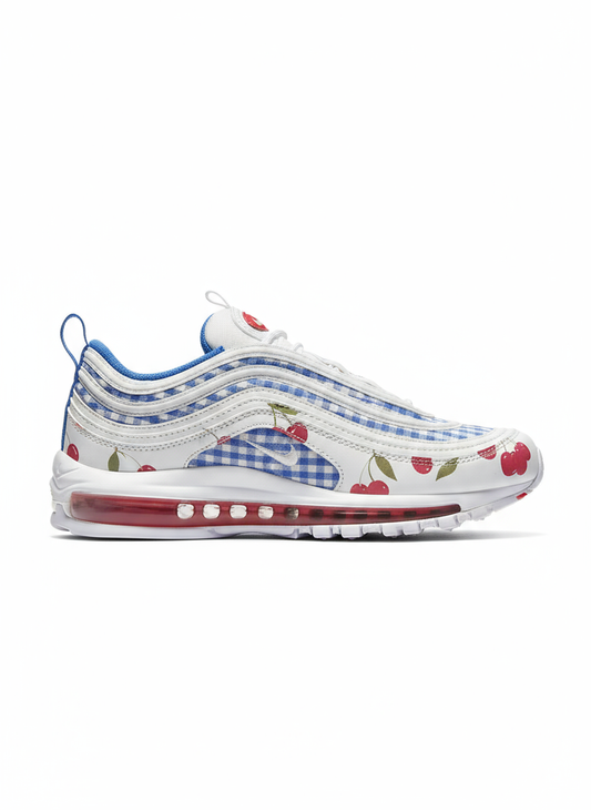 Premièrement, les baskets Nike Air Max 97 Femme incarnent un design emblématique et audacieux.