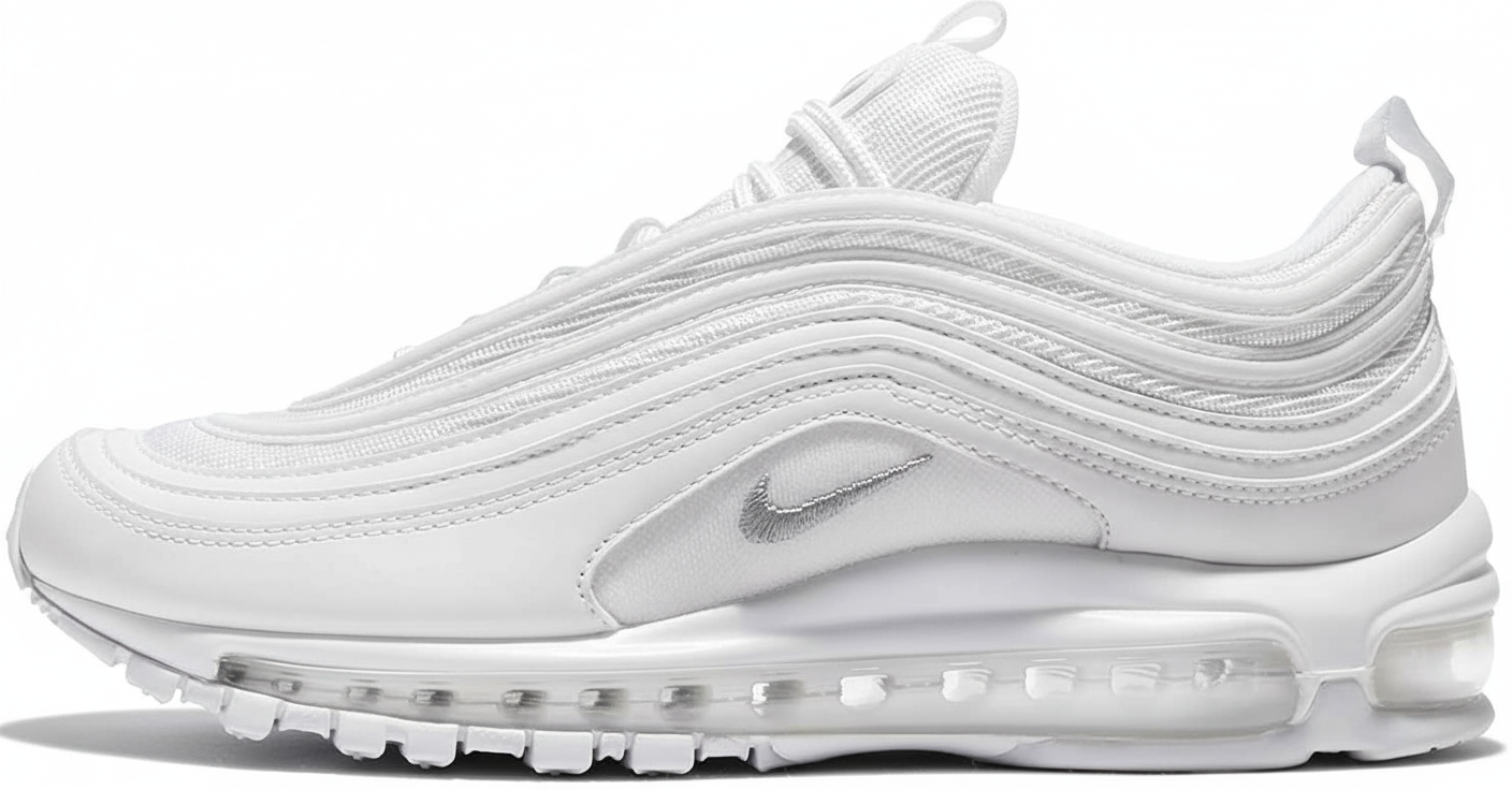 Premièrement, les baskets Nike Air Max 97 Femme incarnent un design emblématique et audacieux.

Inspirées des lignes fluides des trains à grande vitesse japonais.