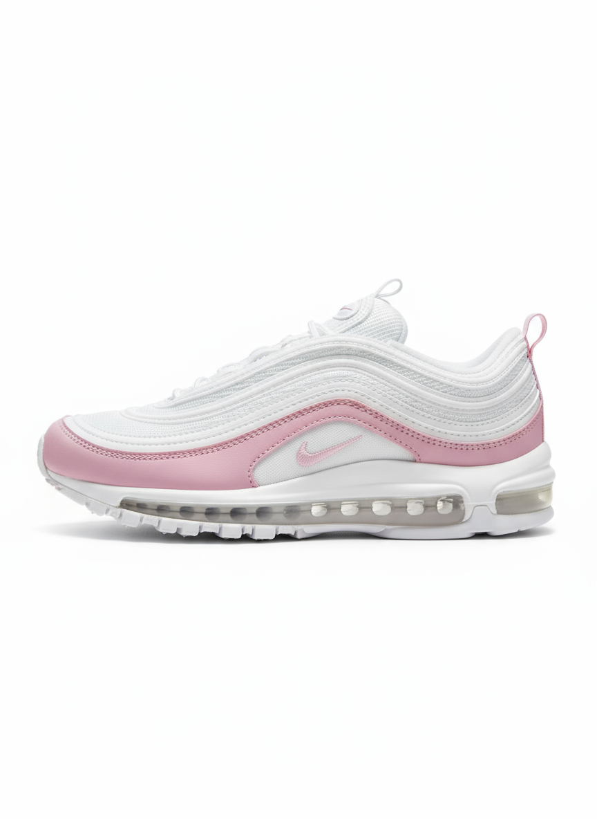 Tout d’abord, les baskets Nike Air Max 97 Femme se distinguent par leur design audacieux et leur look rétro futuriste.