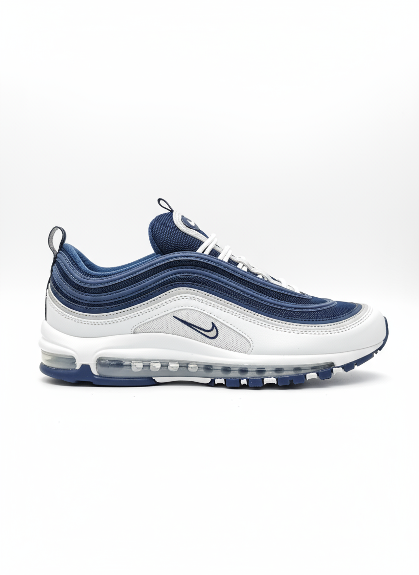 Tout d’abord, les baskets Nike Air Max 97 Femme se distinguent par leur design audacieux et leur look rétro futuriste.