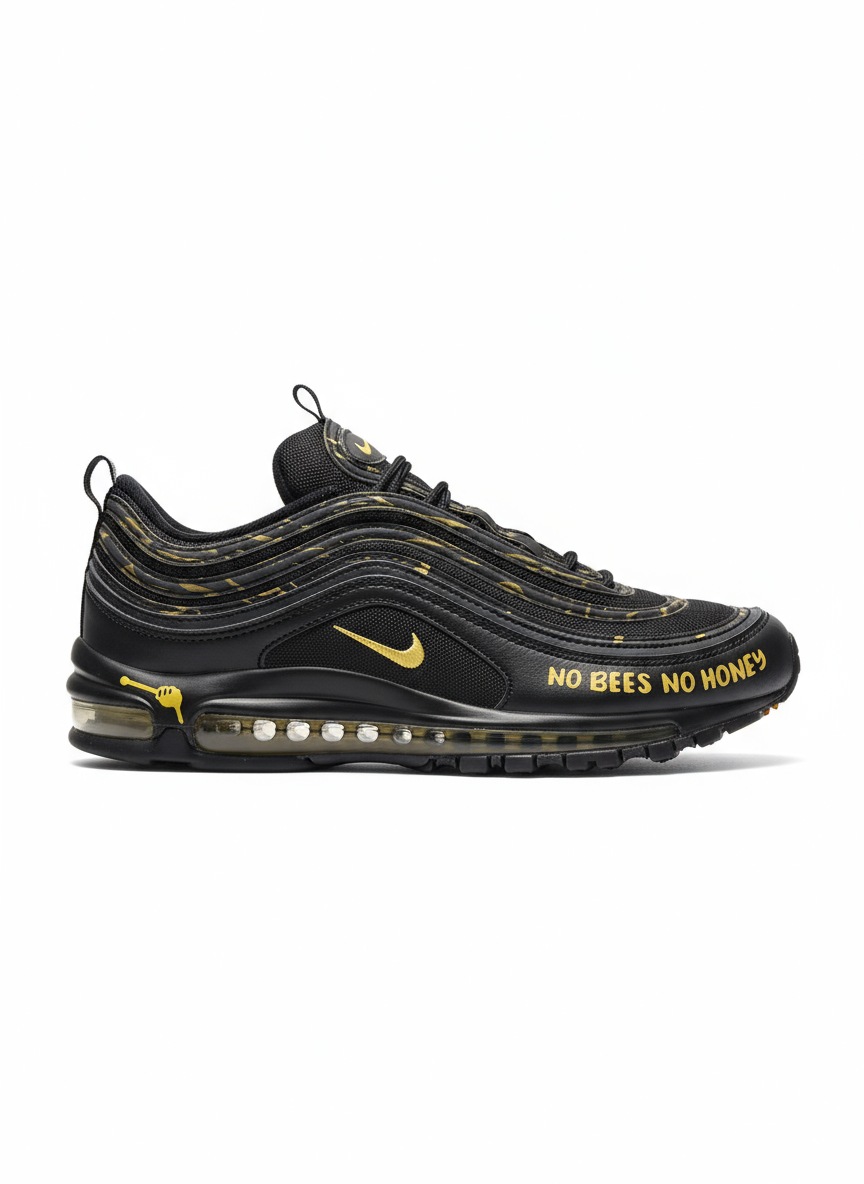 Premièrement, les baskets Nike Air Max 97 Femme incarnent un design emblématique et audacieux.