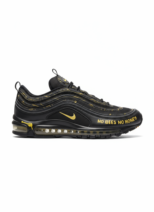 Premièrement, les baskets Nike Air Max 97 Femme incarnent un design emblématique et audacieux.