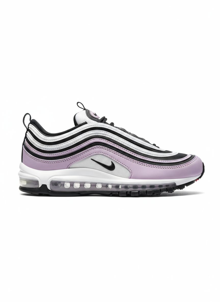 Premièrement, les baskets Nike Air Max 97 Femme incarnent un design emblématique et audacieux.

Inspirées des lignes fluides des trains à grande vitesse japonais.