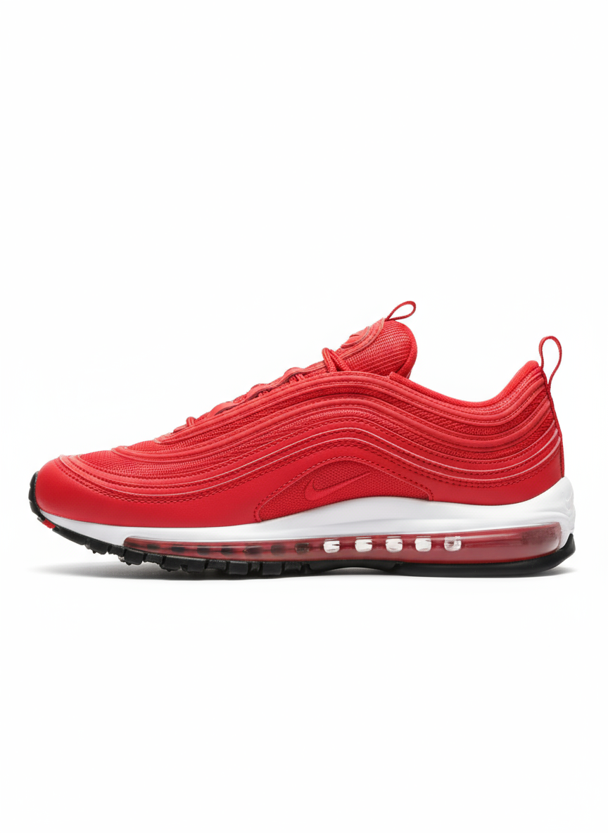 Premièrement, les baskets Nike Air Max 97 Femme incarnent un design emblématique et audacieux.

Inspirées des lignes fluides des trains à grande vitesse japonais.
