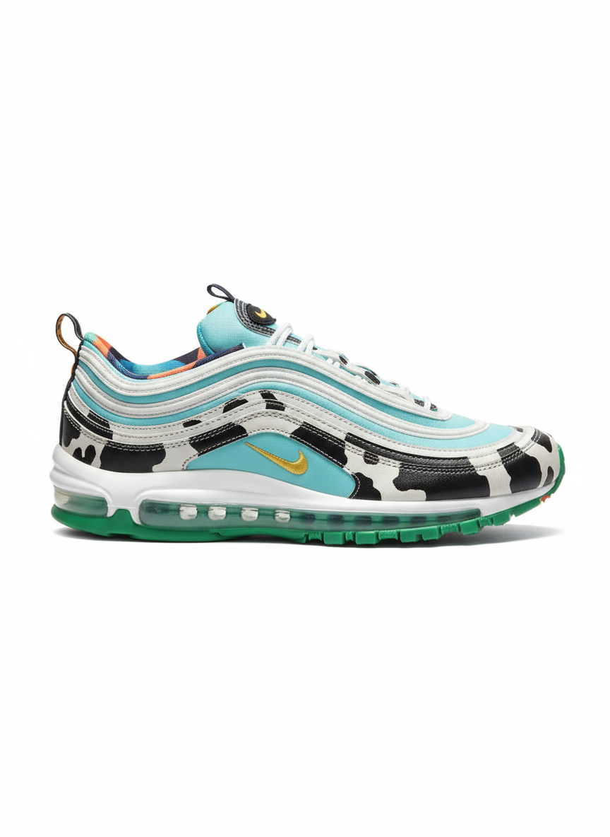 Premièrement, les baskets Nike Air Max 97 Femme incarnent un design emblématique et audacieux.

Inspirées des lignes fluides des trains à grande vitesse japonais.