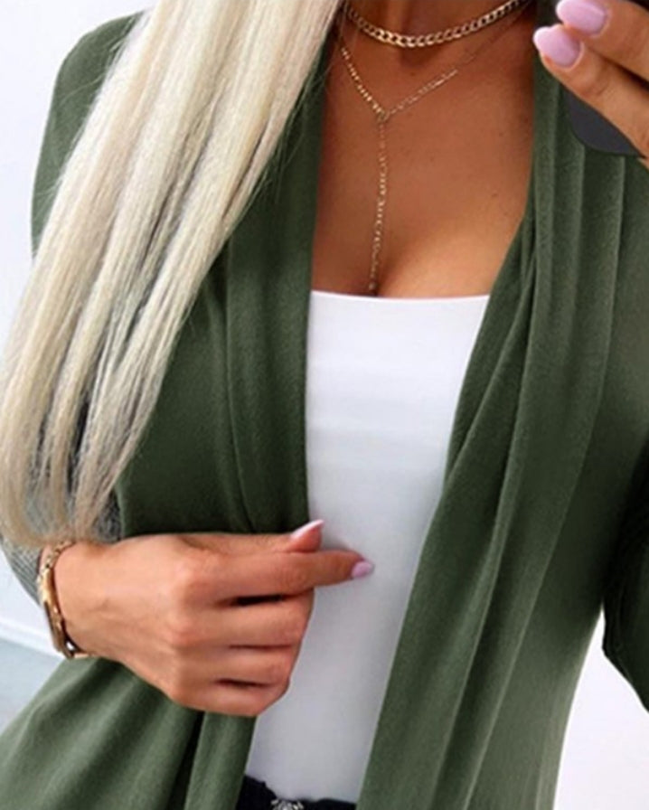 Long sleeve open front knit cardigan