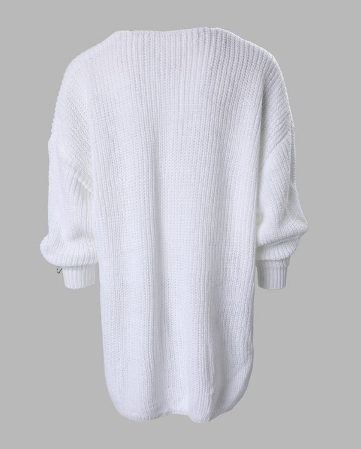 Long-sleeved knit sweater with split crew neck
