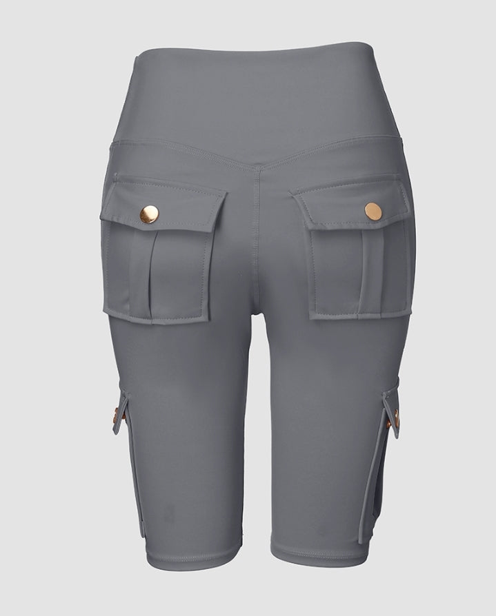 Premièrement : Ce Short de sport pour le contrôle du ventre et le levage des fesses, taille haute , avec poche à rabat , pour entraînement , bermuda cargo , pour la course à pied femme.