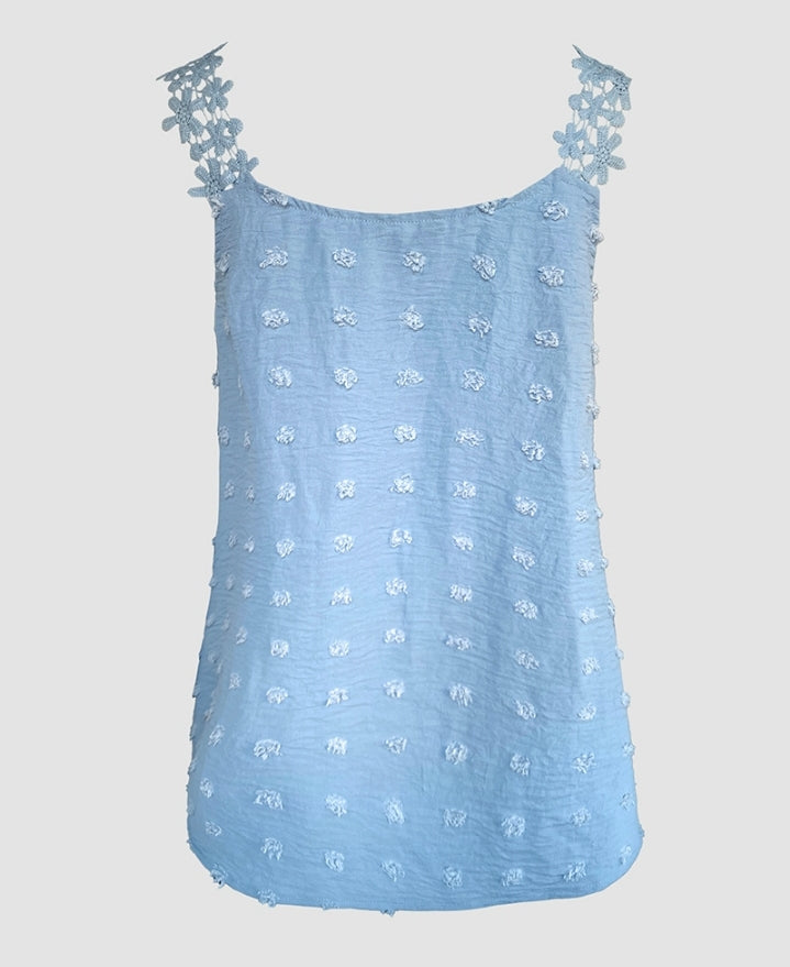 Premièrement : Ce Débardeur décontracté sans manches à imprimé jacquard à pois et sangles croisées femme.