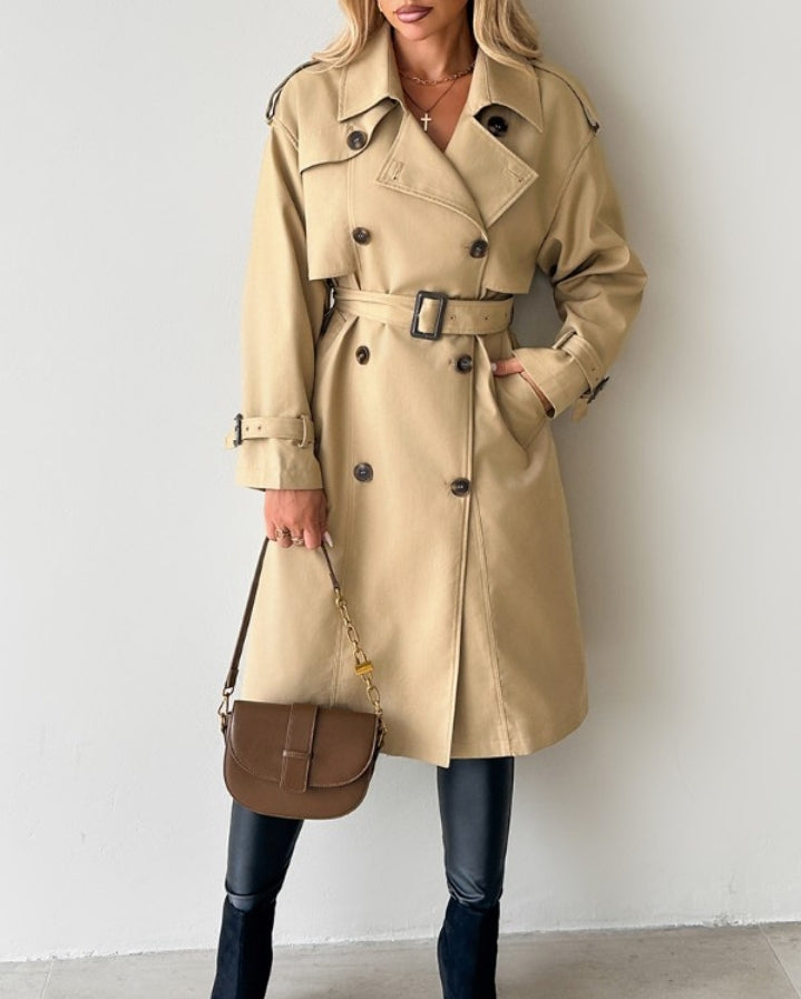 Premièrement : Adoptez un look sophistiqué et indémodable avec ce Trench -coast long croisé à col cranté femme