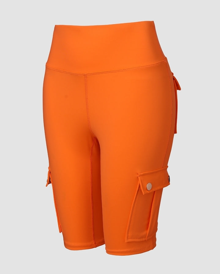 Premièrement : Ce Short de sport pour le contrôle du ventre et le levage des fesses, taille haute , avec poche à rabat , pour entraînement , bermuda cargo , pour la course à pied femme.