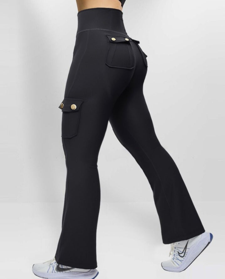 Premièrement : Ce Legging de levage des fesses taille haute, contrôle du ventre , pantalon actif évasé avec poches à rabat femme.