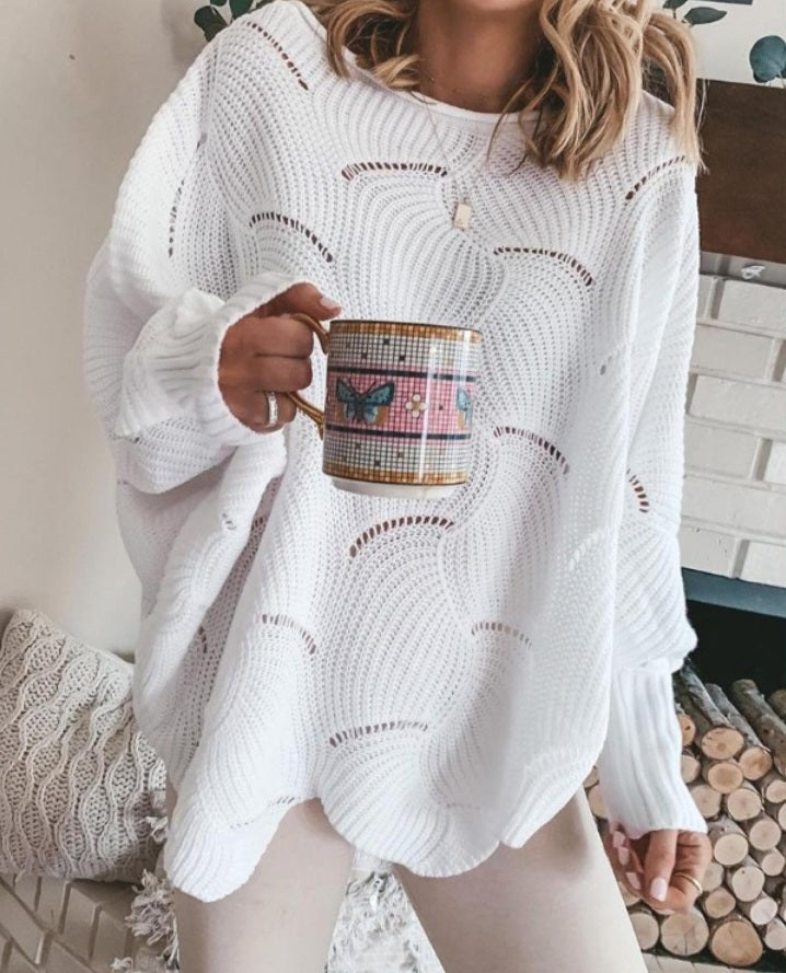 Casual hollow long sleeve knit sweater