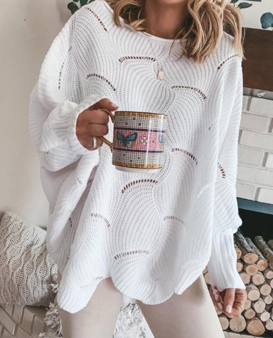 Casual hollow long sleeve knit sweater