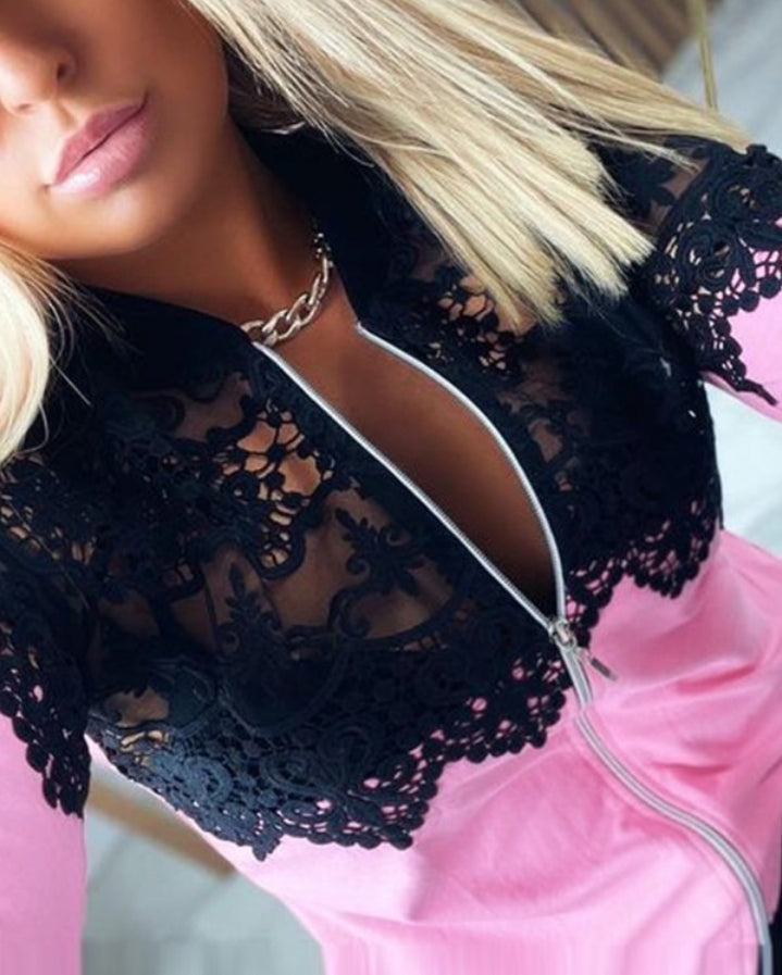 Premièrement : Apportez une touche de sophistication et d’élégance à votre garde-robe avec ce Manteau à manches longues et fermeture à glissière en dentelle guipure femme.