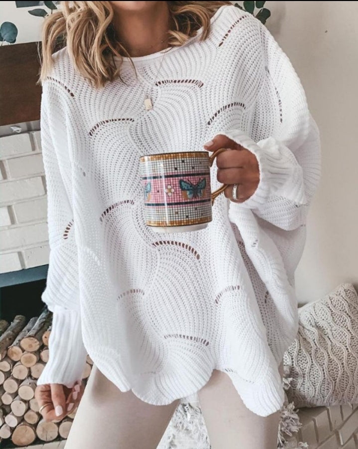 Casual hollow long sleeve knit sweater