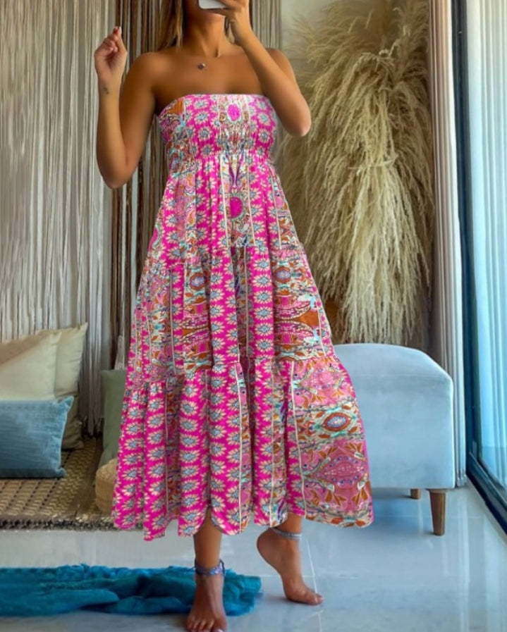 Premièrement : Cette Jupe longues plissées bohème d'été Jupes maxi fluides taille haute en ligne A Femme.